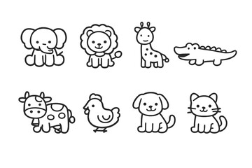 Obraz premium Cute Kawaii Animals - Set of 8 Icons