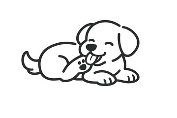 Fototapeta premium Cute cartoon puppy lying down with tongue out