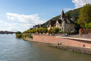 Heidelberg, Germany &ndash; October 2, 2024 &ndash; Residential Homes Neckar River Waterfront Walkway Heidelberg.Riverside Houses overlooking the Neckar River in Heidelberg, Germany.
