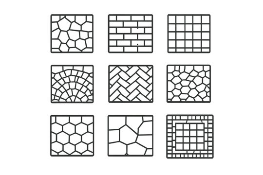 Nine square tiles with different paving patterns