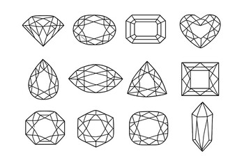 Collection of twelve diamond cuts on a dark background