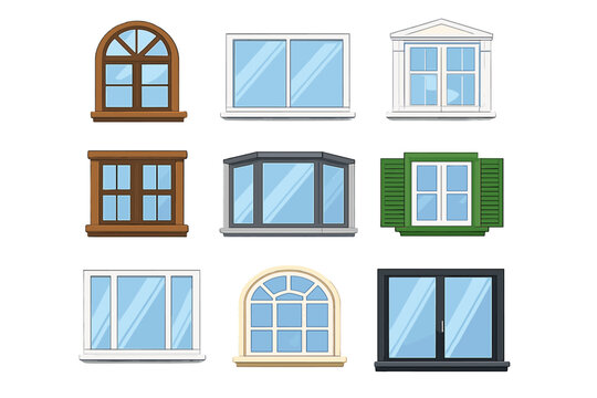 Collection of cartoon windows with different styles