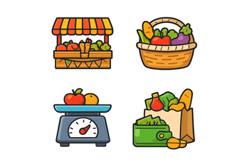 Set of grocery shopping icons