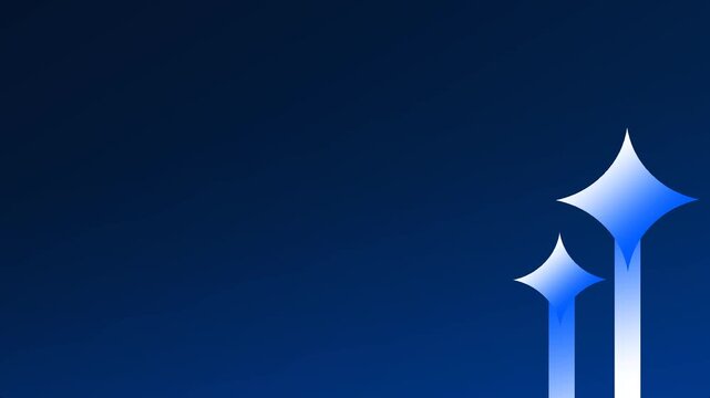 Three elegant blue and white star shapes rise from the bottom right corner against a dark gradient