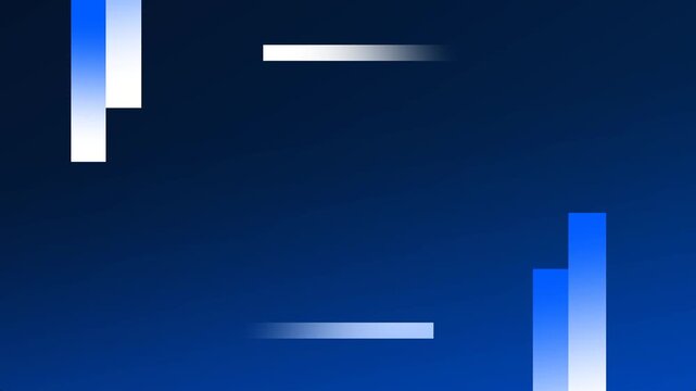 Floating white rectangles and bar elements are scattered across a deep blue and black gradient space