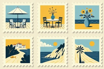 Retro Italian Engraving Frame and Stamp Collection