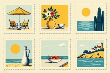 Retro Italy Travel Badge and Stamp Collection