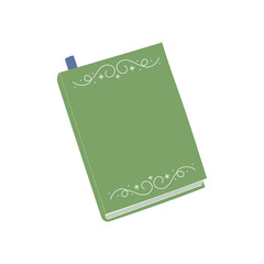 A closed book with a bookmark. Notepad, notebook. Fiction, school textbook, sketchbook. Hand-drawn, isolated vector illustration.