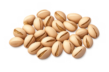 Pistachio nuts pile on transparent background, roasted crunchy snack, healthy food ingredient, overhead view