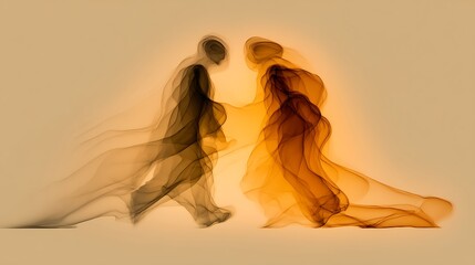 two translucent figures merging into one glowing form, representing inner child healing, warm nostalgic tones, emotional fine art photography style — v 7 