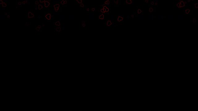 Animated falling neon heart emoji, seamless loop on black background, romantic 4K video.