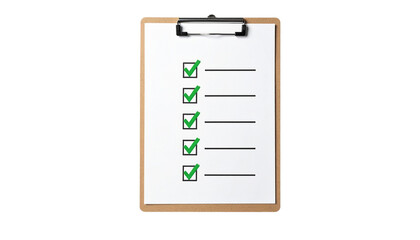 Checklist on a clipboard isolated on transparent background, high-quality PNG showing tasks with check marks, perfect for productivity, planning, business, and organization visuals.