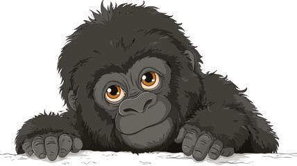 Adorable Baby Gorilla Cartoon Vector Illustration on White Background