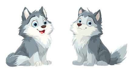 Adorable Cartoon Baby Wolf with Clear Outline on White Background