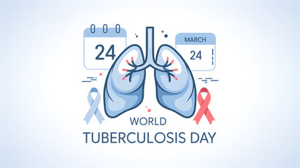 World Tuberculosis Day illustration with lungs, calendar and awareness ribbons
