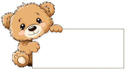 Cute Bear Holding Blank Sign Vector Isolated on White Background