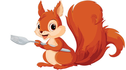 Adorable Cartoon Squirrel Ready to Eat: Squirrel Holding Fork