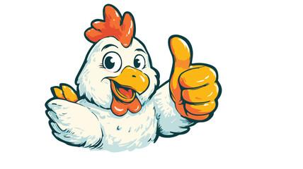 Cheerful Cartoon Chicken Giving Thumbs Up Gesture with Outline - Vector Illustration