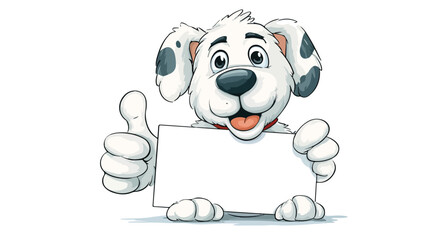 Adorable Cartoon Dog Holding Blank Sign with Thumbs Up Gesture Vector Illustration