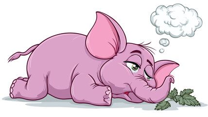 Sick Cute Elephant Cartoon Vector with Outline, Isolated Illustration