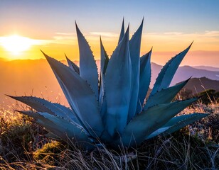 Blue Agave Plant at Sunset Landscape.