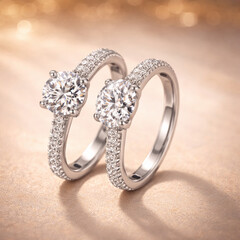 A pair of diamond engagement rings