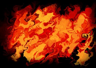 Abstract orange fluid waves on black background 