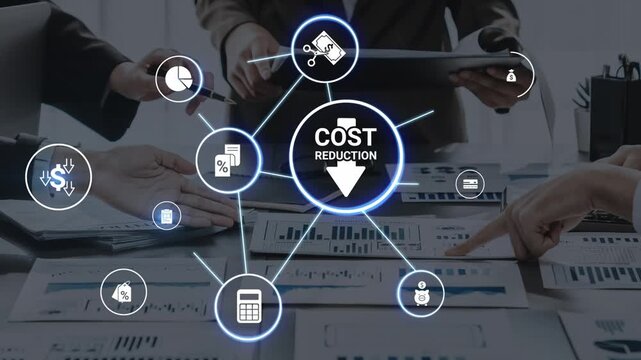 Cost reduction and cost saving through digital transformation, business cost optimization, operational cost reduction, financial savings, and resource efficiency strategy for business success. Funnel