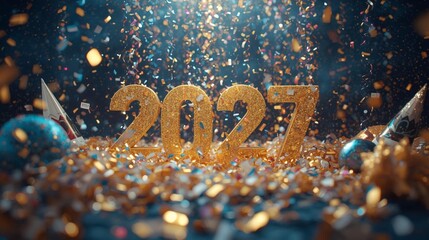 2027 new year holiday poster with confetti decor