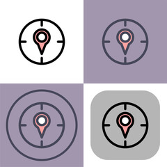 This versatile icon set depicts a location pin within a targeting reticle- ideal for navigation- GPS- and location-based apps or websites. Multiple design variations are included.