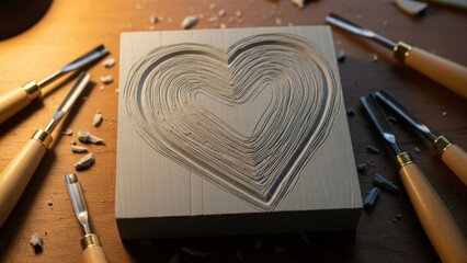Woodcut Heart Carving Process Artistic Craftsmanship Detail