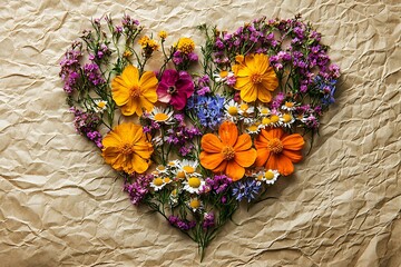 Romantic heart of flowers on paper high resolution picture