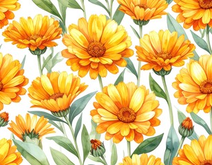 Vibrant Yellow Calendula Flowers Pattern.