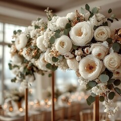 Romantic roses and dahlias wedding decorations high resolution picture