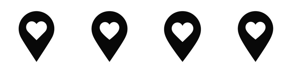 Heart Location Pin Vector Set – Love Map Marker Icons for Valentine’s Day, Romantic Destination Symbol, Minimal Black Silhouette Design for Couples, Travel, and Relationship Themes © Parvez
