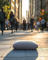 Round shaped stone on sidewalk high resolution picture