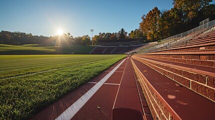Running track stadium with morning sunrise high resolution picture
