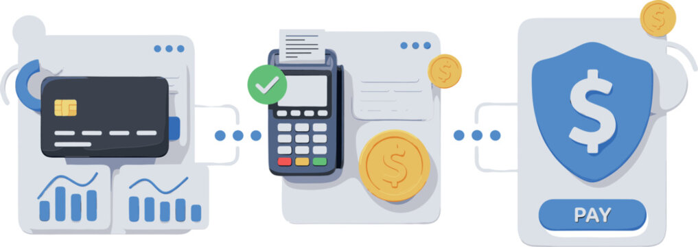 Flat Vector Illustration of Secure Online Credit Card Payment and Transaction Processing