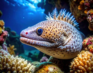 Grouper Fish Swimming Near Coral Reef.