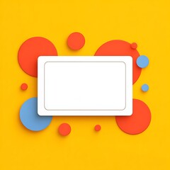 Blank White Label Frame on Yellow Background with Abstract Shapes