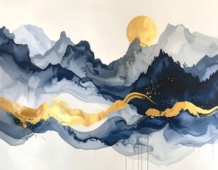 Abstract Mountain Landscape with Golden River.