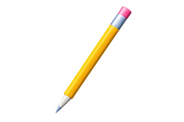 Yellow pencil with pink eraser flying in diagonal, writing, drawing, education, school supplies, 3d icon