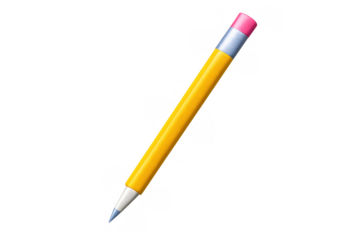 Yellow pencil with pink eraser flying in diagonal, writing, drawing, education, school supplies, 3d icon