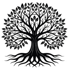 Obraz premium Black and white tree silhouette vector illustration
