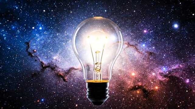 Video, galaxy background with light bulbs for science, presentation background, education, technology, and science 