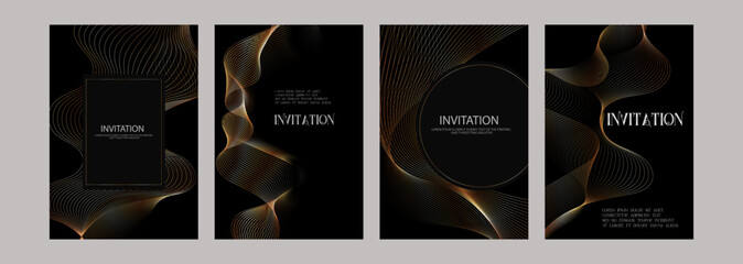 Golden Luxury invitation Template card, Premium geometric wave gold line frame typography design. Elegant background for advertising, gala card, grand opening, party invitation, layout big set © RomanWhale studio