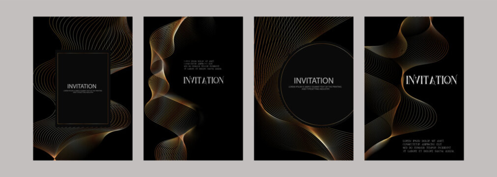 Golden Luxury invitation Template card, Premium geometric wave gold line frame typography design. Elegant background for advertising, gala card, grand opening, party invitation, layout big set