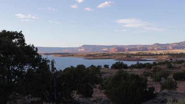 Dawn light on Abiquiu Lake, an Army Corps of Engineers reservoir on the Chama River in the high desert of northern New Mexico
