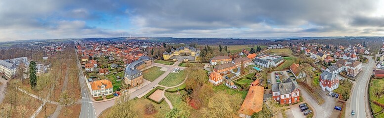 Panoramic aerial view of Schloss Arolsen and Bad Arolsen old town