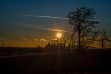 Winter cold afternoon sunset in area of Liberec